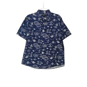 CREMIEUX Mens Navy Blue‎ Tropical Hawaiian Aloha Short Sleeve Button Up Shirt XL